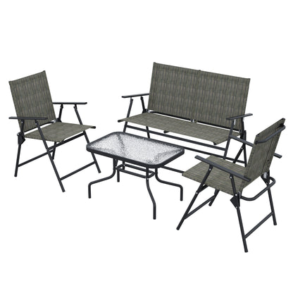 Outsunny OutdoorÂ 4 Pieces Patio Furniture Set,Â Garden Set with Two Foldable Armchairs, a Loveseat &Â GlassÂ TopÂ Table, Mixed Brown