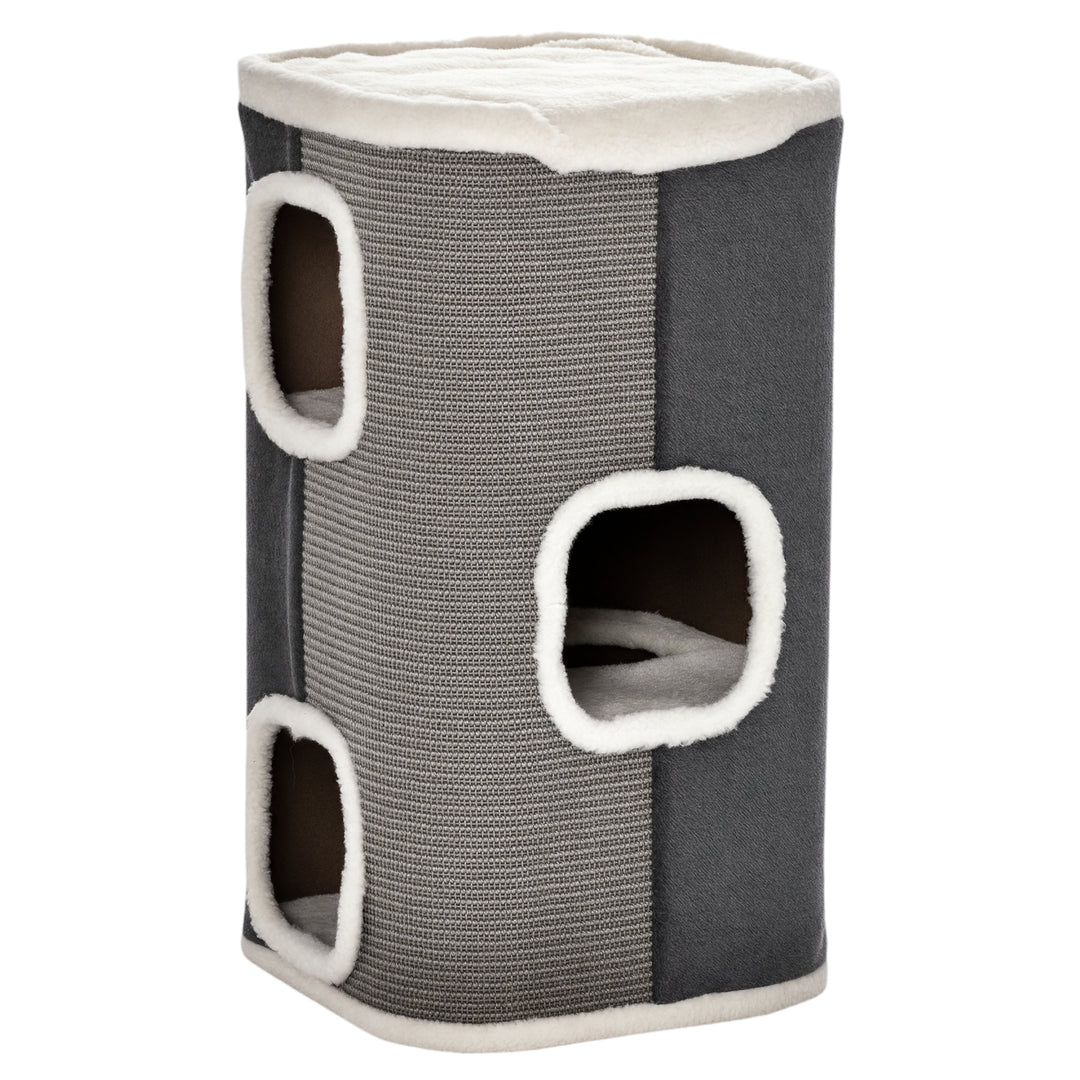 PawHut 4-Story Cat House for Indoor, Cat Condo with Sisal Scratching Surface, Removable Cushion, 16" x 16" x 29", Grey