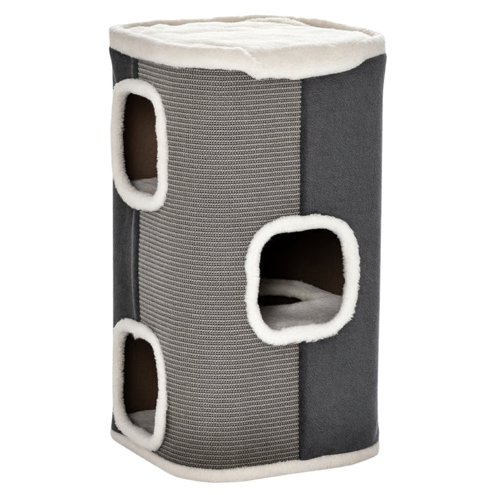 PawHut 4-Story Cat House for Indoor, Cat Condo with Sisal Scratching Surface, Removable Cushion, 16" x 16" x 29", Grey