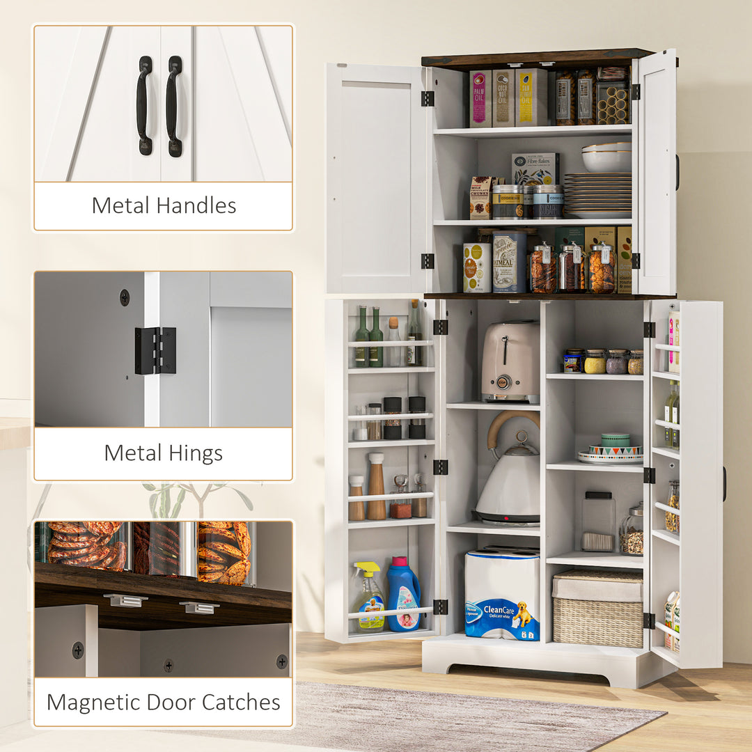 HOMCOM 64" Tall Kitchen Pantry Cabinet with Spice Racks and Adjustable Shelves, White