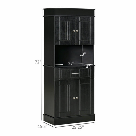 HOMCOM 72" Kitchen Pantry Cabinet, Freestanding Buffet with Hutch, Cupboard with Adjustable Shelf, Utility Drawer, 2 Door Cabinets and Countertop, Black Wood Grain