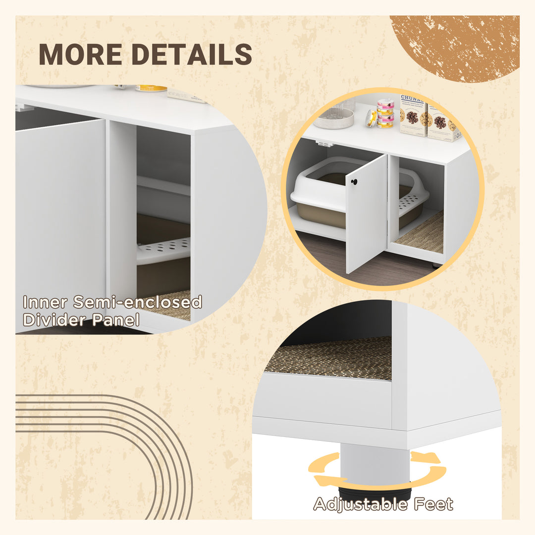 PawHut Litter Box Furniture Hidden Cat Washroom Furniture with Double Doors and Scratching Pad, Black