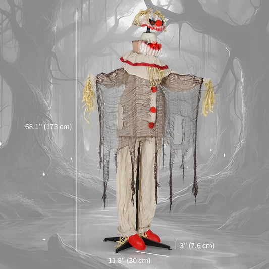 Outsunny 68" Life Size Halloween Animated Pumpkin Clown with Glowing LED Eyes, Battery Operated, Indoor Party Props