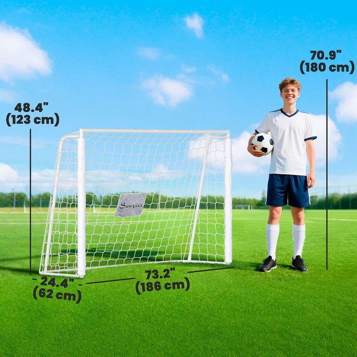 Soozier 6ft x 4ft Soccer Goal Net with Metal Frame, PE Mesh, Ground Stakes, Easy Assembly, Yellow