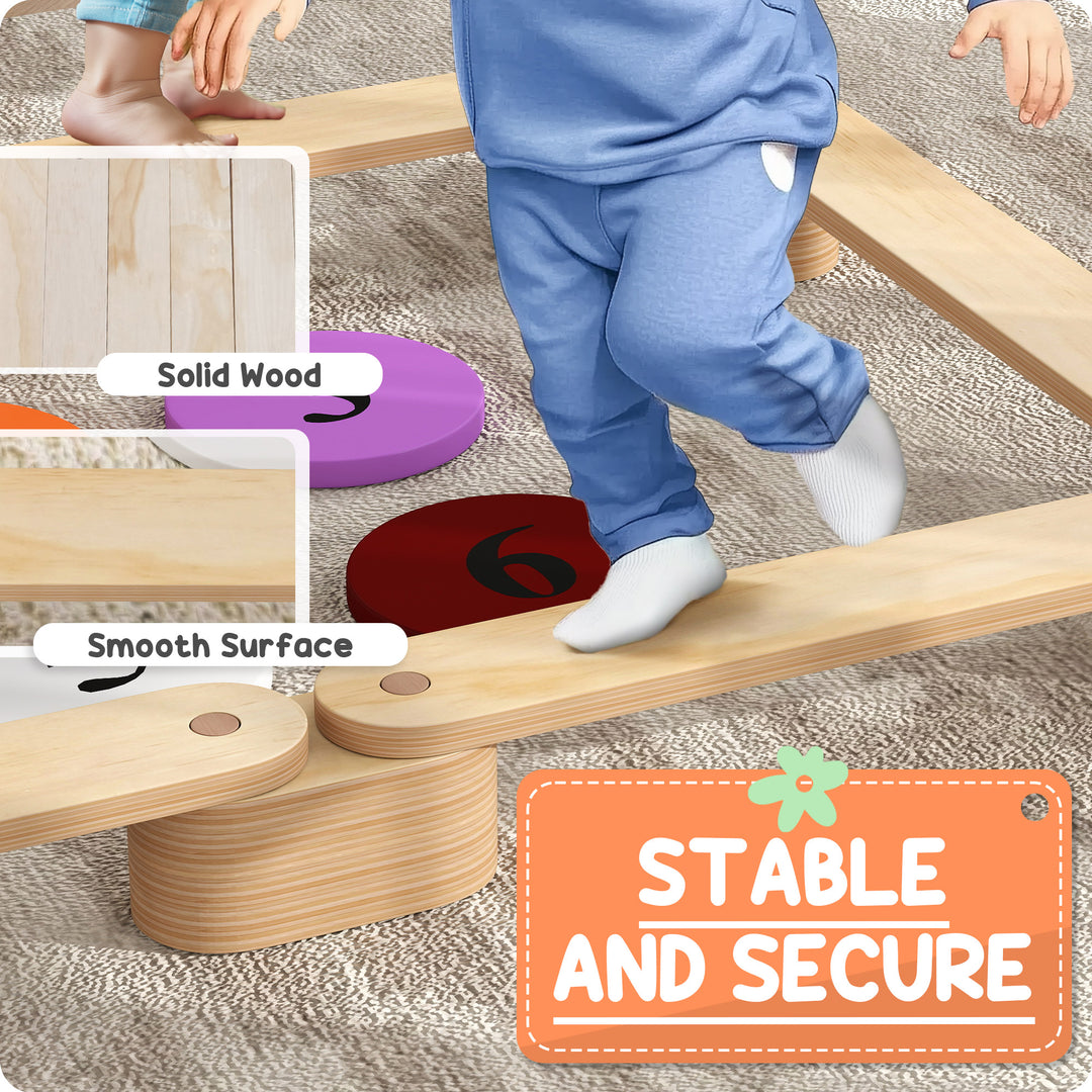 Qaba 6 PC Wooden Balance Beam for Kids, for Coordination, for Indoor Outdoor