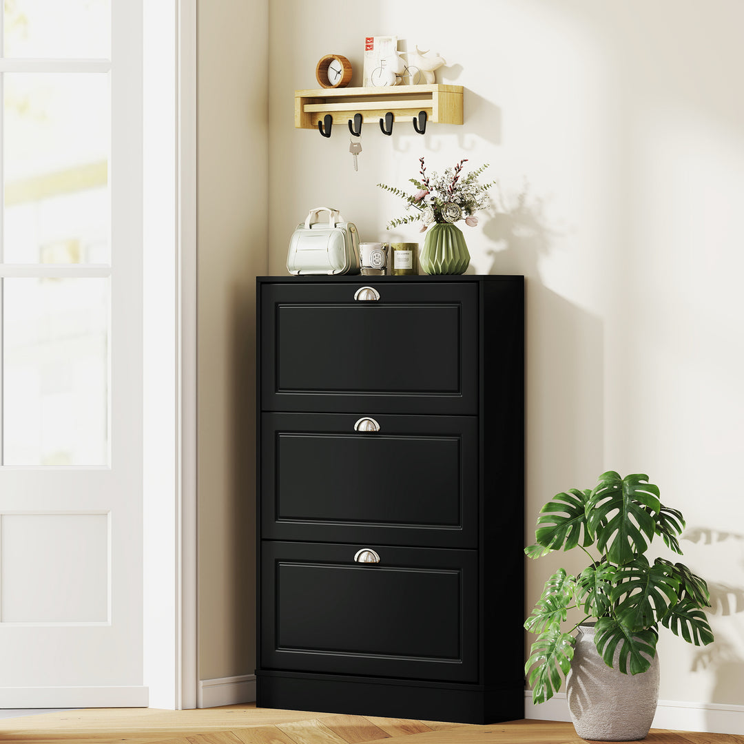 HOMCOM Shoe Cabinet with 3 Flip Drawers, Narrow Shoe Storage Cabinet, Holds 12 Pairs for Entryway, Hallway, White