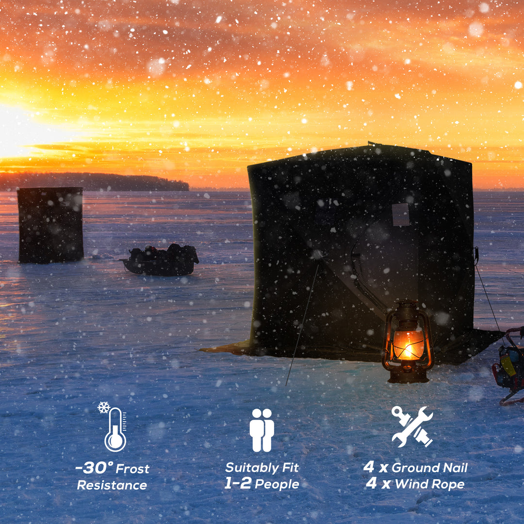 Outsunny 2 Person Pop Up Ice Fishing Tent Shelter, Fishing Shanty, with Carry Bag, Blue