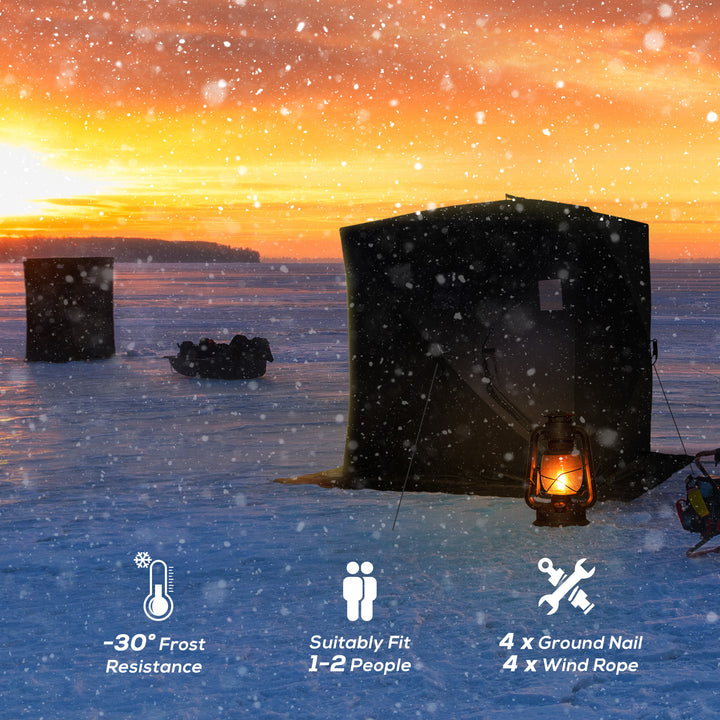 Outsunny 2 Person Pop Up Ice Fishing Tent Shelter, Fishing Shanty, with Carry Bag, Blue