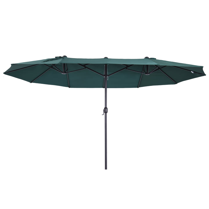 Outsunny 15ft Double-sided Patio Umbrella with Twin Canopy, Extra Large Outdoor Parasol with Crank for Pool, Deck, Market, Blue