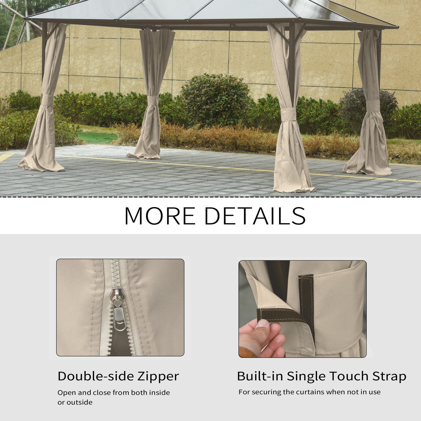 Outsunny 10' x 13' Universal Gazebo Sidewall Set with 4 Panels, Hooks/C-Rings Included for Pergolas & Cabanas, Beige