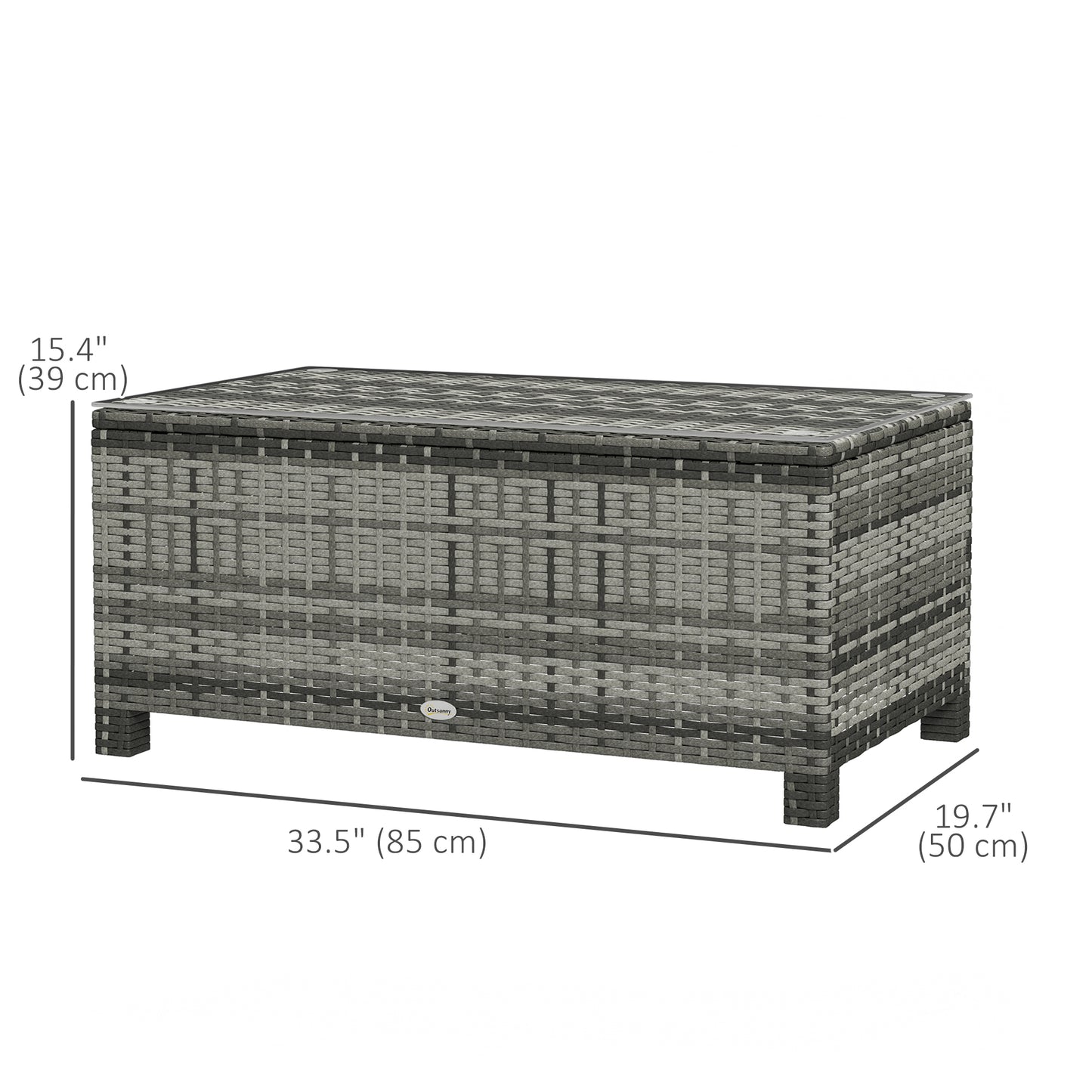 Outsunny Outdoor PE Rattan Wicker Table, Patio Garden Side Table w/Glass Top for Patio, Balcony, Mixed Grey