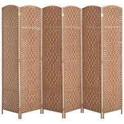 HOMCOM 6ft Folding Room Divider, 6 Panel Wall Partition with Wooden Frame for Bedroom, Home Office, Natural