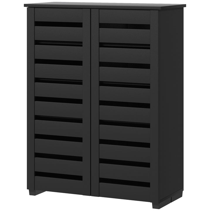 HOMCOM Shoe Storage Cabinet, Shoe Cabinet with 2 Slatted Doors for 15 Pairs of Shoes, Black