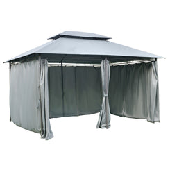 Outsunny 13'L x 10'W x 8.7'H Patio Gazebo Outdoor 2-Tiers Garden Canopy Yard Sunshade Shelter with Curtains, Grey