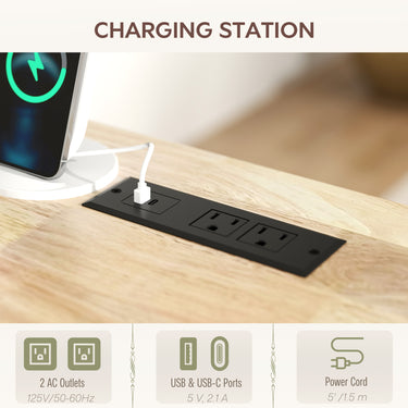 HOMCOM Kitchen Island on Wheels with Wood Drop Leaf, Charging Station, Rolling Kitchen Cart with Adjustable Shelf, White