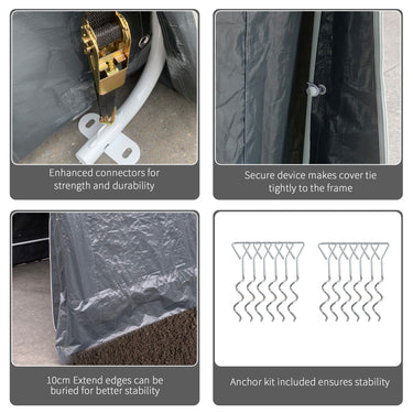 Outsunny 9.2' x 7.9' Garden Storage Tent, Patio Storage Shelter w/ Metal Frame and Double Zipper Doors, Dark Grey