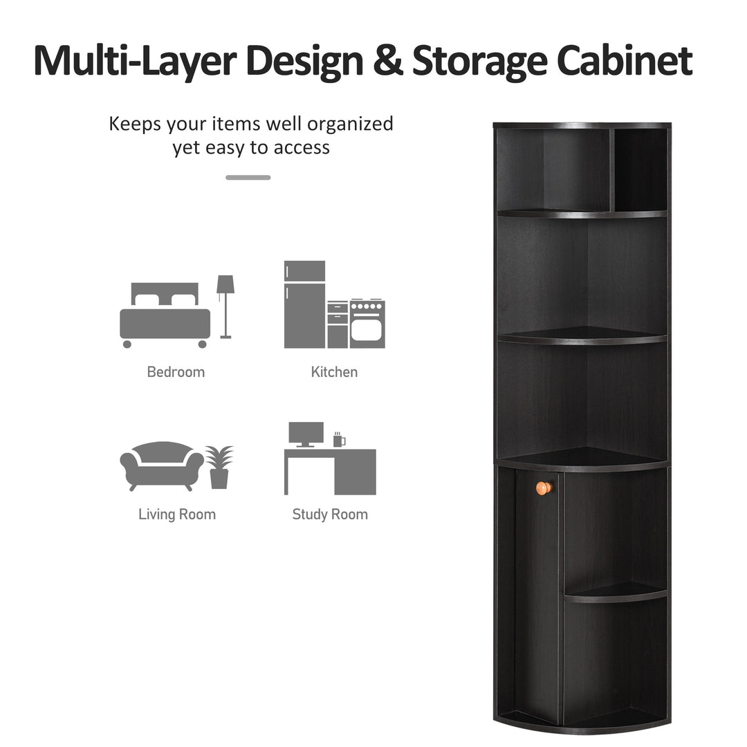 HOMCOM 5-Tier Corner Bookcase, Storage Bookshelf, Freestanding Display Shelves with Open Compartments and Cabinet for Home Office, Living Room, Study, White