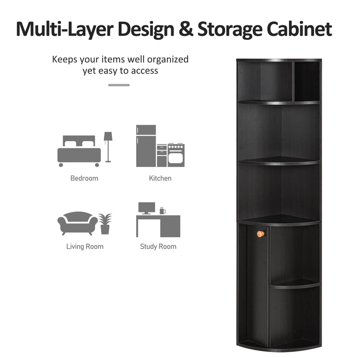 HOMCOM 5-Tier Corner Bookcase, Storage Bookshelf, Freestanding Display Shelves with Open Compartments and Cabinet for Home Office, Living Room, Study, White