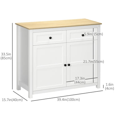 HOMCOM Sideboard, Modern Kitchen Storage Cabinet with Drawers and Adjustable Shelf, for Living Room and Entryway, White