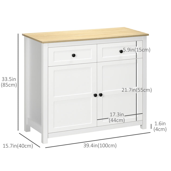 HOMCOM Sideboard, Modern Kitchen Storage Cabinet with Drawers and Adjustable Shelf, for Living Room and Entryway, White