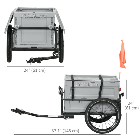 Aosom Steel Trailer for Bike, Bicycle Cargo Trailer with Storage Box, Safe Reflectors, Max Load 88LBS