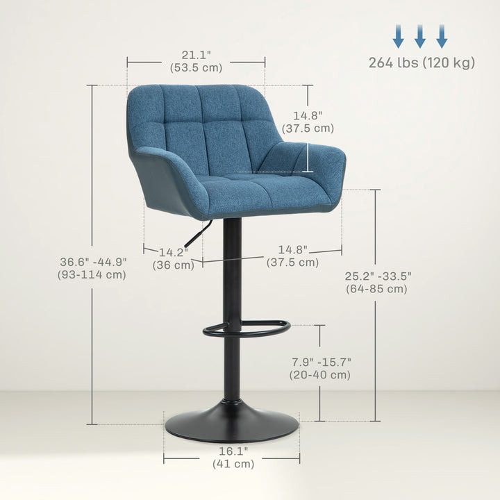 HOMCOM Swivel Barstools Set of 2 Adjustable Bar Stools with Footrest Armrests and PU Leather Back for Dining Room Grey