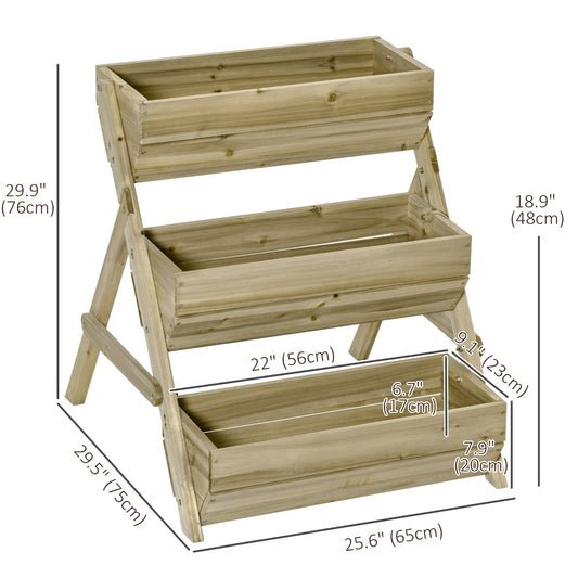 Outsunny 3 Tier Elevated Planter Box, Vertical Wooden Raised Garden Bed for Flowers, Vegetables, Herbs, 26" x 30" x 30", Green