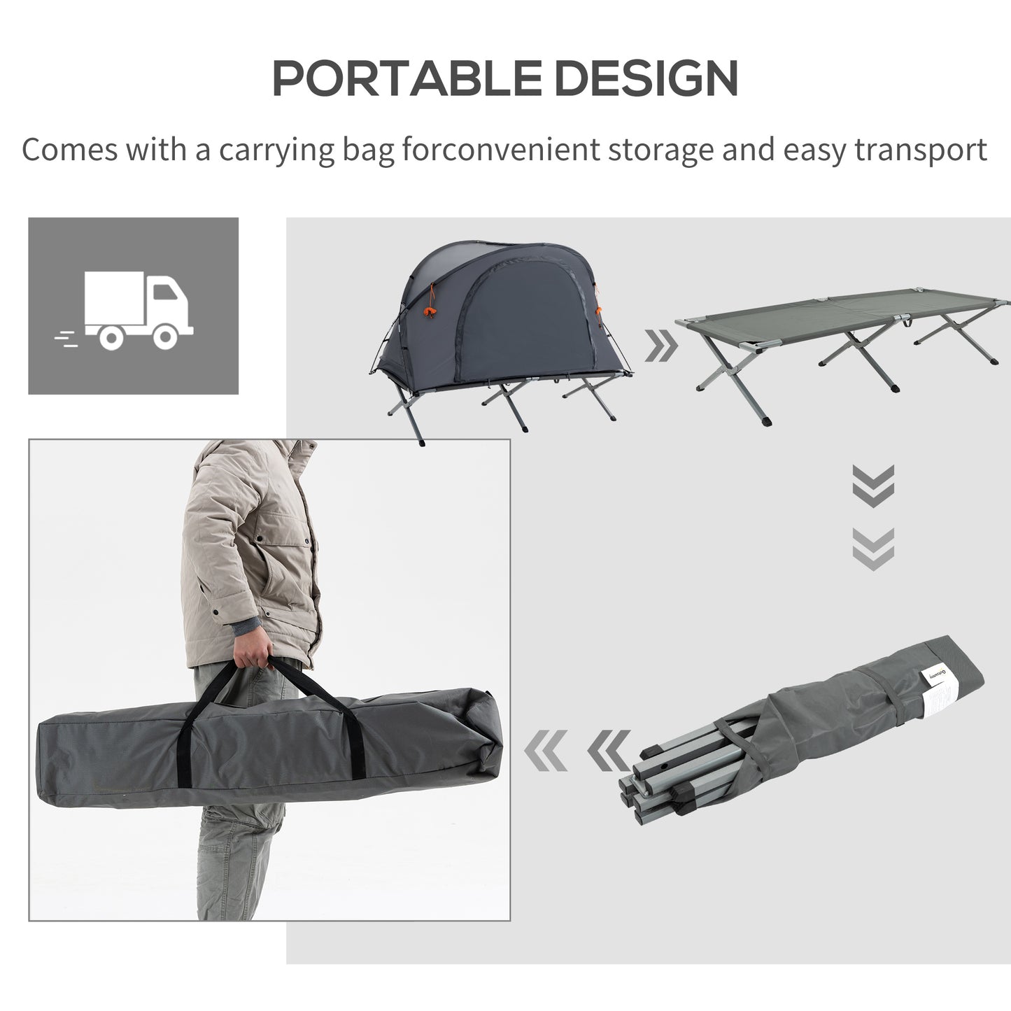 Outsunny Camping Tent Cot, Multifunctional Folding Tent Combo, Portable Off-Ground Tent Shelter with Self-Inflating Air Mattress and Carry Bag for 1 Person