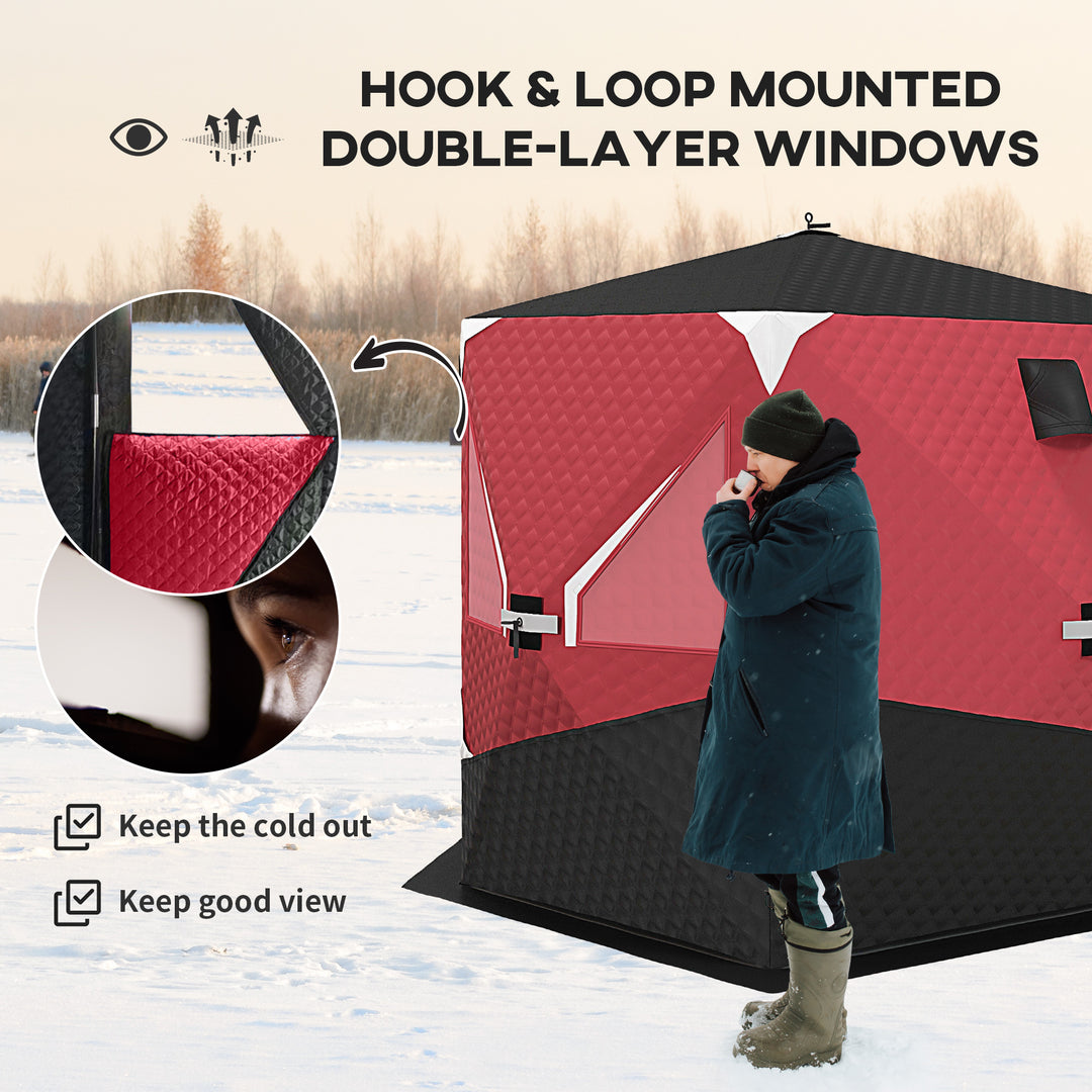 Outsunny 3-4 Person Insulated Ice Fishing Shelter, Pop up, with Oversized Doors, Windows, Vents and Carry Bag, for Low-Temp -22℉
