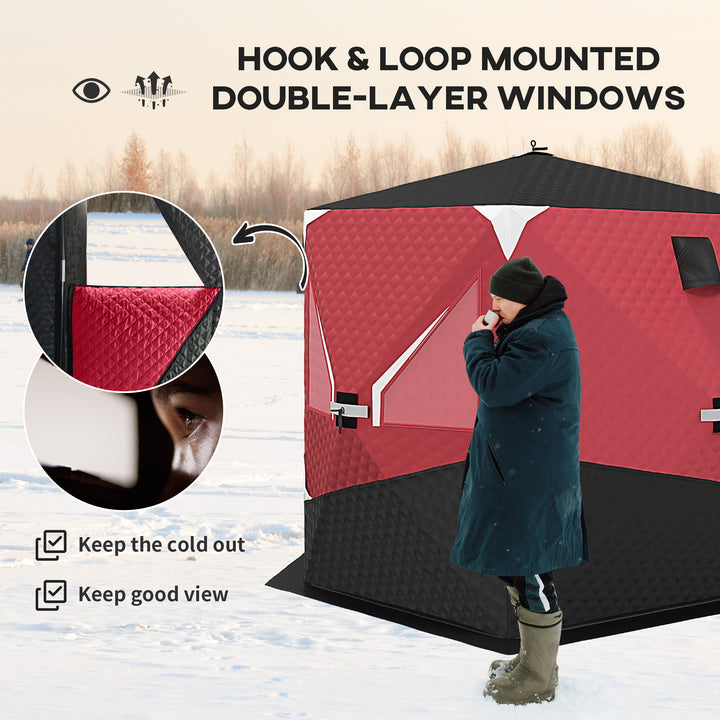 Outsunny 3-4 Person Insulated Ice Fishing Shelter, Pop up, with Oversized Doors, Windows, Vents and Carry Bag, for Low-Temp -22℉