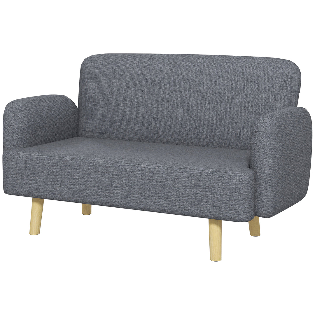 HOMCOM Velvet Feel Fabric 2 Seater Sofa, Small Sofa Loveseat with 8.3" Thick Padding and Wood Legs, Grey