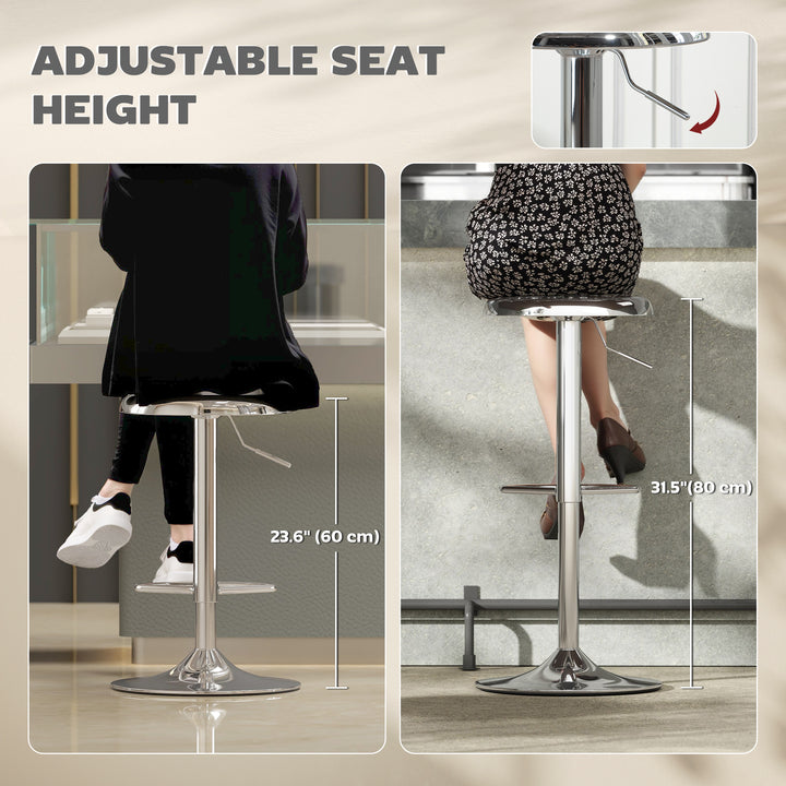 HOMCOM Steel Bar Stools Set of 2, Adjustable Counter Height Round Breakfast Barstools, Industrial Swivel Bar Chairs, Silver