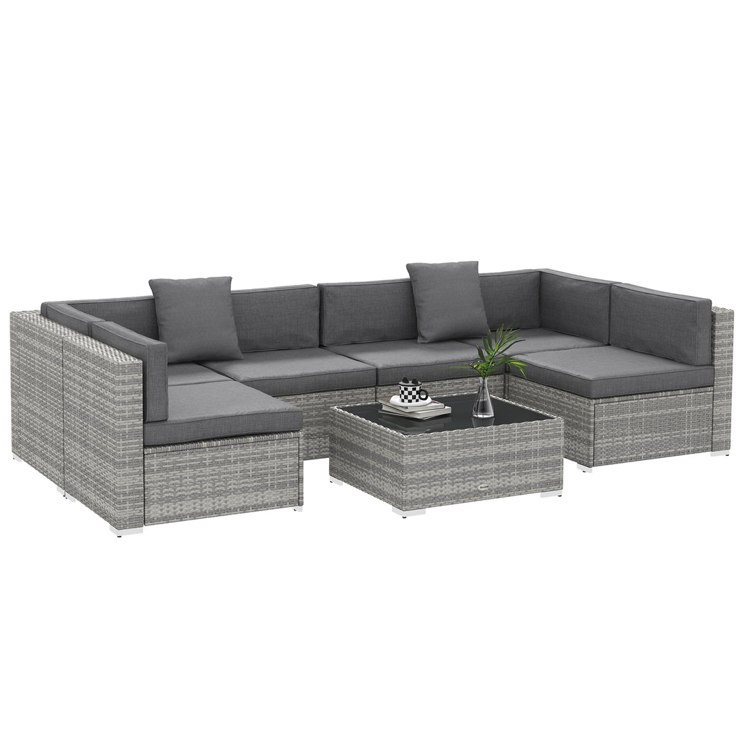 Outsunny 7-Piece Patio Furniture Sets Outdoor Wicker Conversation Sets All Weather PE Rattan Sectional Sofa, Grey