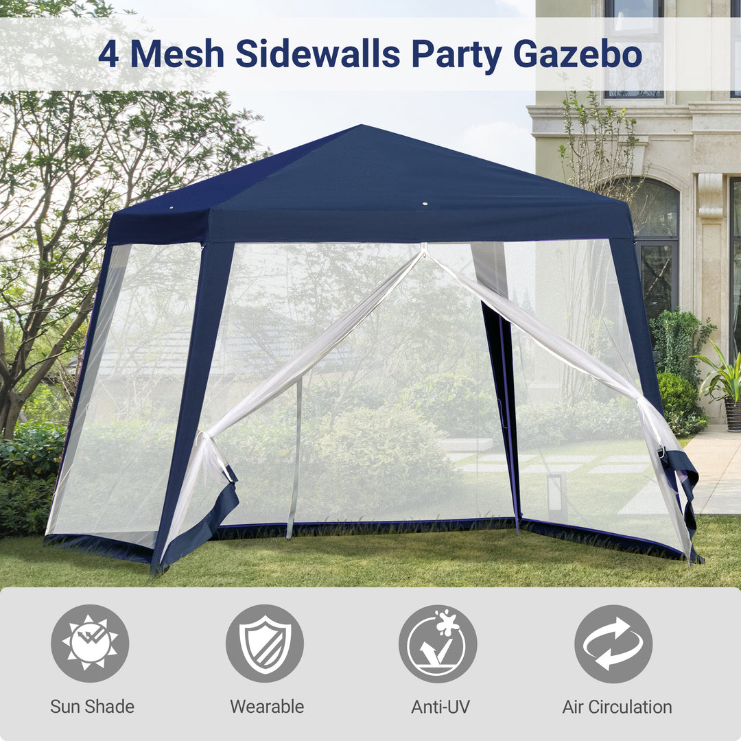 Outsunny 10x10ft Party Tent Canopy with Netting, Patio Screen House Slant Leg Outdoor Gazebo Sun Shade Shelter, Beige
