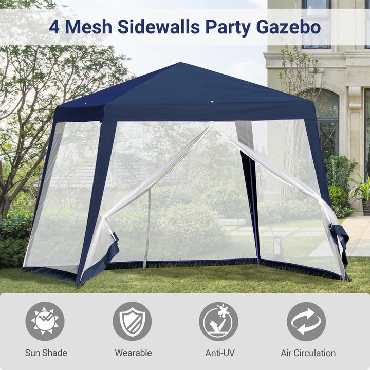 Outsunny 10x10ft Party Tent Canopy with Netting, Patio Screen House Slant Leg Outdoor Gazebo Sun Shade Shelter, Beige