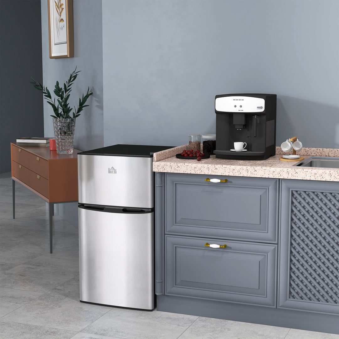 HOMCOM 3.2 Cu Ft Compact Refrigerator, Mini Fridge with Freezer, Adjustable Shelves and Reversible Doors for Bedroom, White