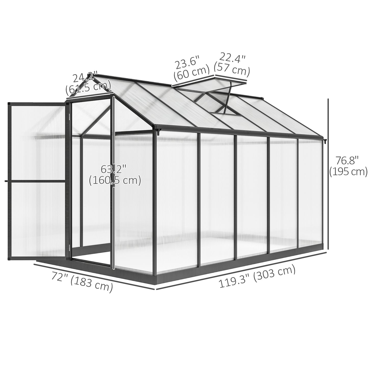 Outsunny 6' x 10' x 6.4' Walk-in Garden Greenhouse Polycarbonate Panels Plants Flower Growth Shed Cold Frame Outdoor Portable Warm House Aluminum Frame, Silver