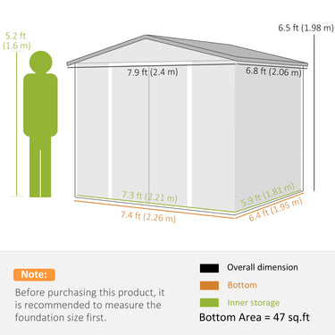 Outsunny 8' x 7' Outdoor Storage Shed, Galvanized Steel Metal Garden Shed with Lockable Doors, Floor Frame, Vents, Lock and Gloves for Backyard, Lawn, Patio, Teak