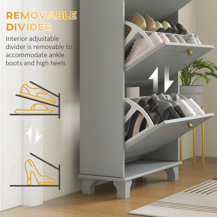 HOMCOM Narrow Shoe Storage with 3 Flip Drawers and Adjustable Shelves, Shoe Cabinet Organizer for 12 Pairs of Shoes, White