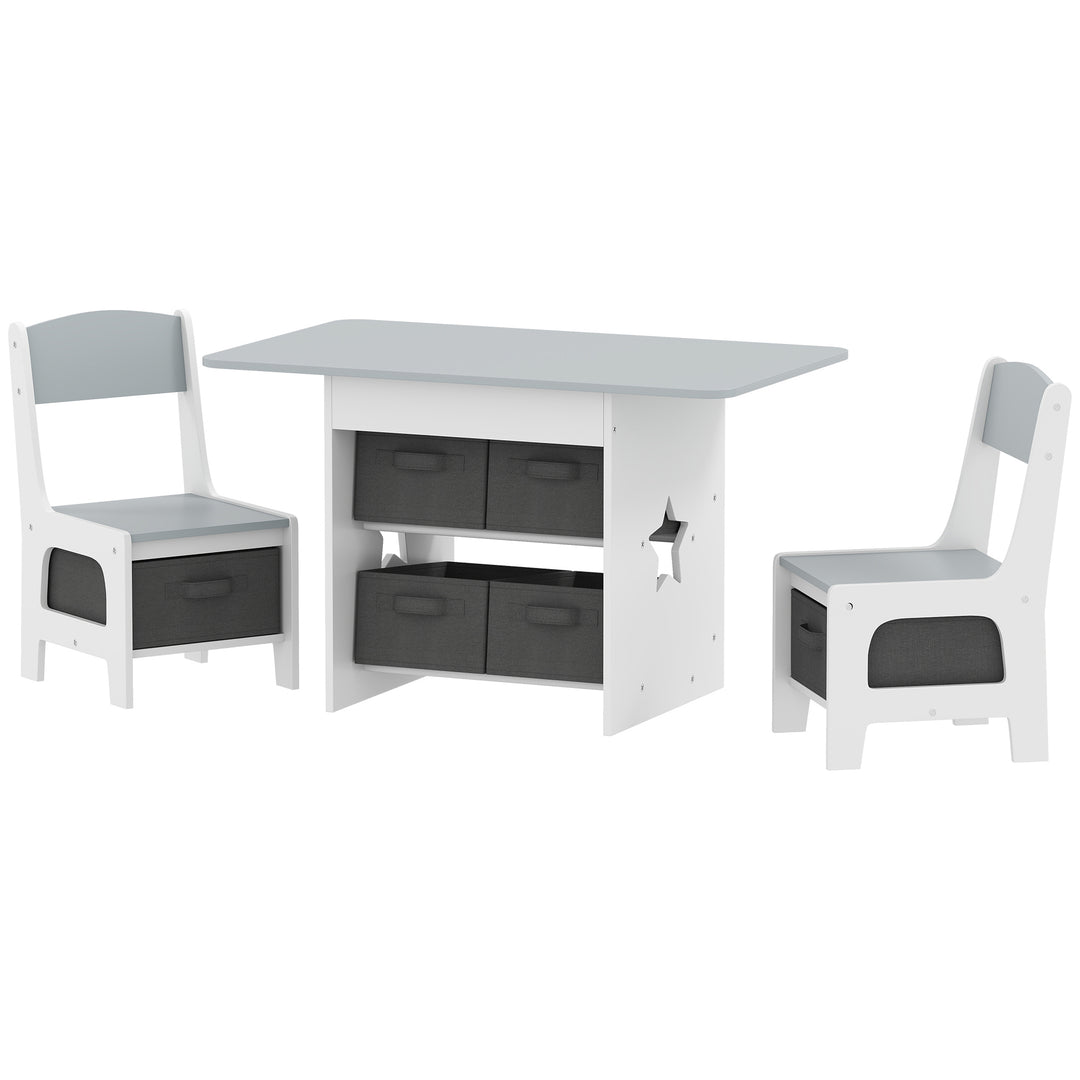 Qaba 3 Piece Kids Table and Chair Set with 6 Removable Drawers, for Classroom, Living Room, Bedroom, Nursery, Light Grey