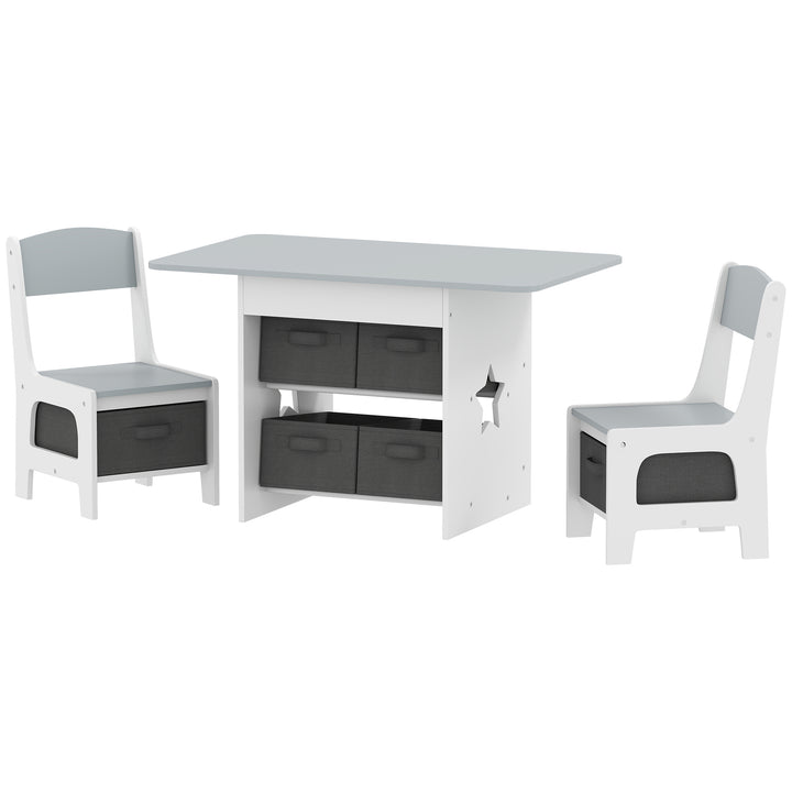 Qaba 3 Piece Kids Table and Chair Set with 6 Removable Drawers, for Classroom, Living Room, Bedroom, Nursery, Light Grey