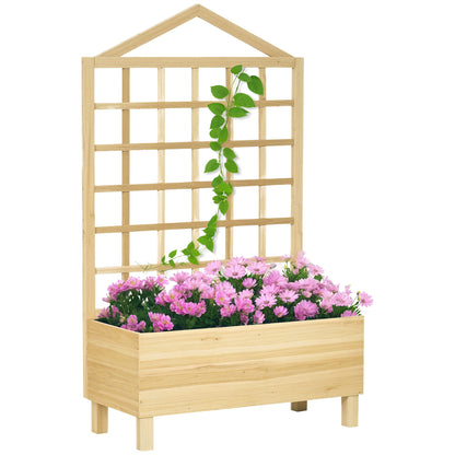 Outsunny Distressed Wood Planter Box with Trellis, Raised Garden Bed for Outdoor Plants Flowers Herbs, Natural