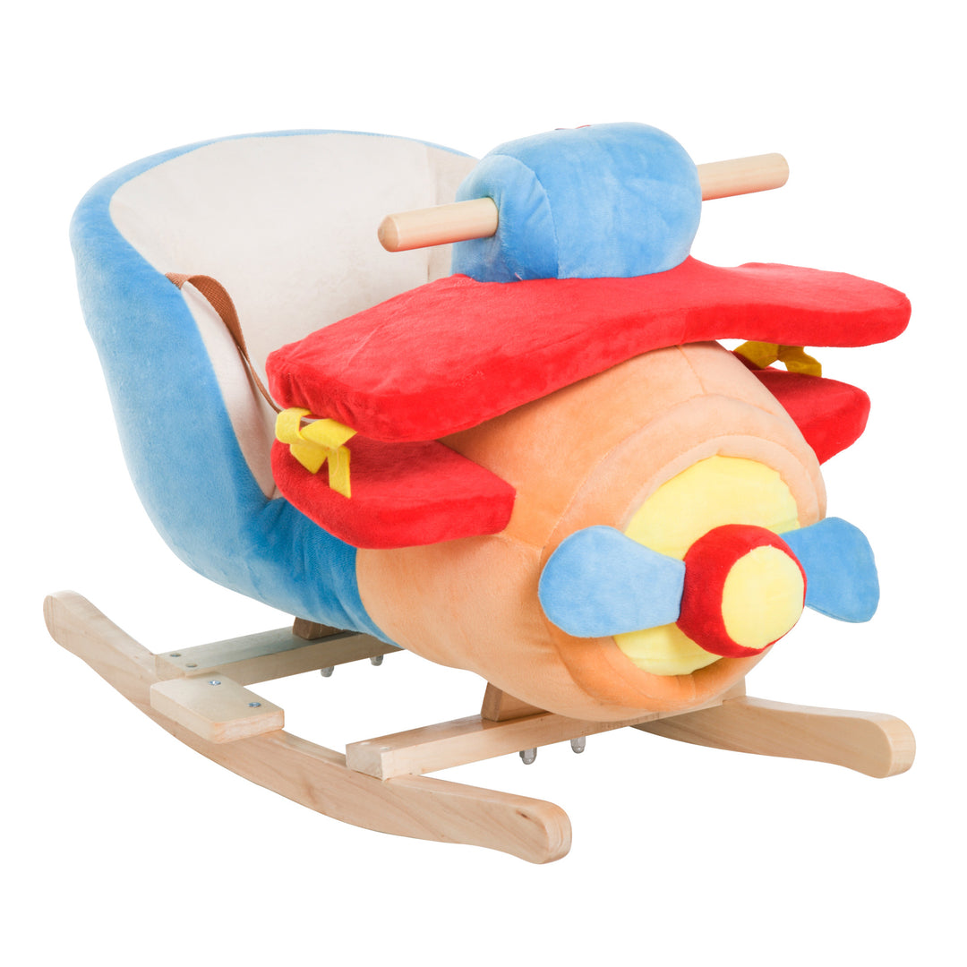 Qaba Kids Wooden Plush Ride-On Rocking Plane Chair Toy for Toddler Boy&Girl with Nursery Rhyme