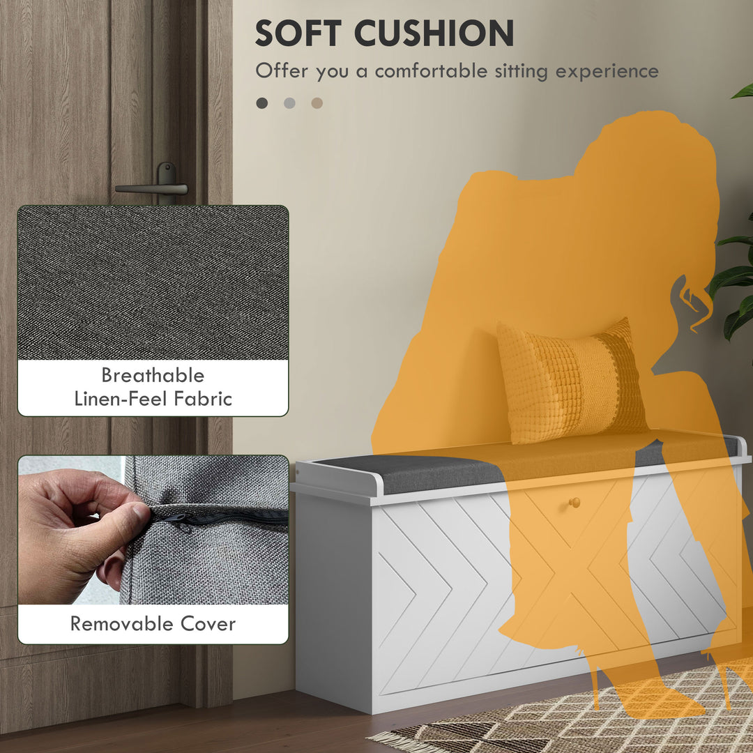 HOMCOM Shoe Storage with Seat, Upholstered Hallway Bench, Shoe Bench with Flip Drawer, Adjustable Shelf for 10 Pairs of Shoes