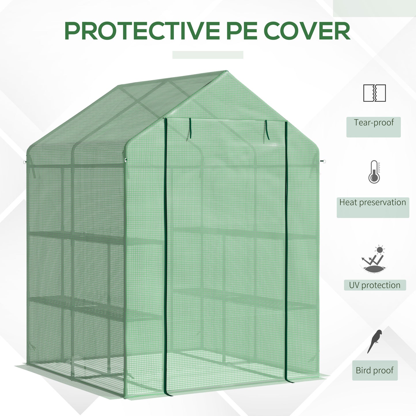 Outsunny 56" x 54" x 74" Walk-in Greenhouse Portable Garden Plant Flower Seed Warm House with 8 Shelves Outdoor Plant Growth Hot House PE Cover Green