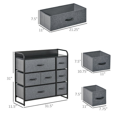 HOMCOM 7-Bin Dresser Storage Tower Cabinet Organizer Unit, Easy Pull Fabric Bins with Metal Frame for Bedroom