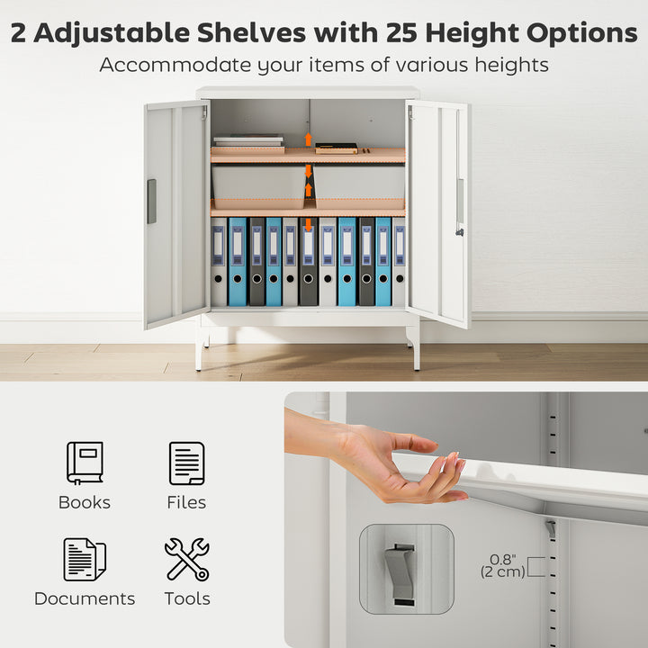 HOMCOM Office Storage Cabinet with Lock, Filing Cabinet with Adjustable Shelves and Doors for Home Office, Garage, White