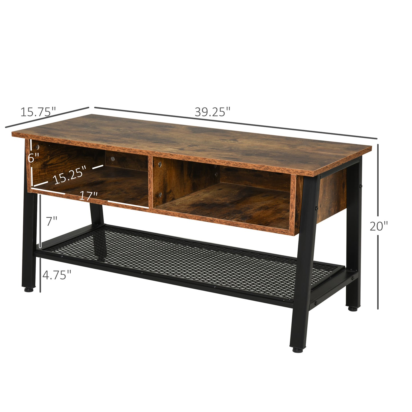 HOMCOM Industrial TV Stand, TV Console Table for TV up to 45'' Flat Screen, Entertainment Center for Living Room, Bedroom, Rustic Brown