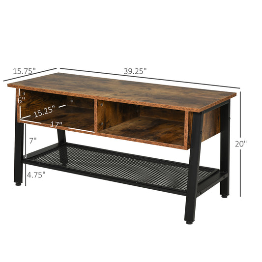 HOMCOM Industrial TV Stand, TV Console Table for TV up to 45'' Flat Screen, Entertainment Center for Living Room, Bedroom, Rustic Brown