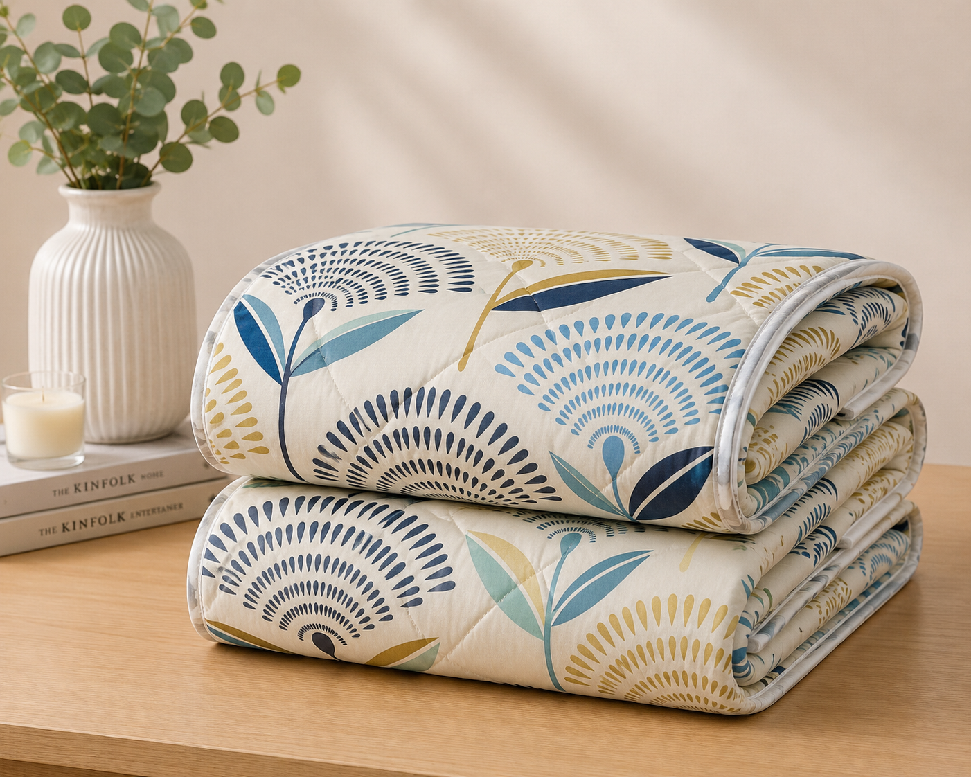 Aarniva Breathable Polyester Comforter Set | King/Queen | 250 GSM | Ultra-Soft & Cozy | Ocean Petals | 5-Piece Set